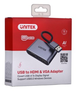 UNITEK ADAPTER USB-A - HDMI & VGA, FULLHD, M/F