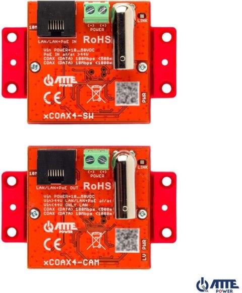 Zestaw aktywnych konwerterów do transmisji Ethernet oraz PoE ATTE xCOAX4-SET