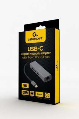 GEMBIRD ADAPTER USB-C -> LAN RJ-45 1GB NA KABLU HUB 3X USB 3.1