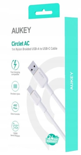 AUKEY CB-NAC1 White nylonowy kabel USB C - USB A | 1m | 3A | 60W PD | 20V