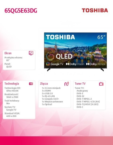 Toshiba Telewizor QLED 65 cali 65QG5E63DG