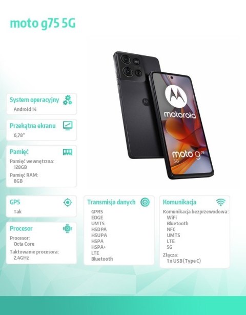Motorola Smartfon moto g75 5G 8/128GB B2B Charcoal Gray business edition