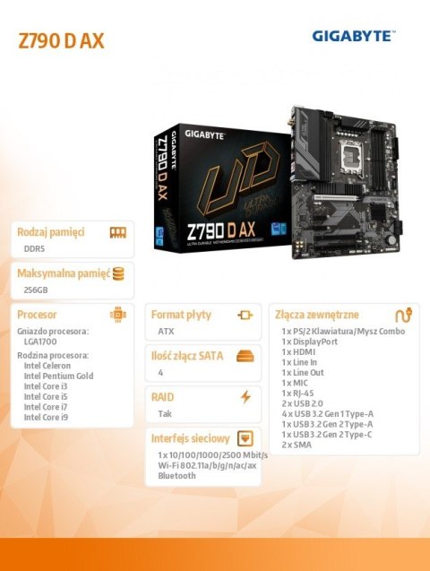 Gigabyte Płyta główna Z790 D AX s1700 4DDR5 HDMI/DP ATX