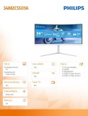 Philips Monitor 34 cale 34M2C5501A Curved VA 180Hz HDMIx2 DP HAS Ambiglow