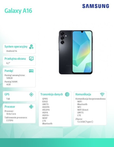 Samsung Smartfon Galaxy A16 LTE 4/128 GB czarny