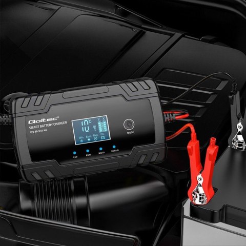 Qoltec Inteligentna mikroprocesorowa ładowarka 12V 8A | 24V 4A |Prostownik z funkcją naprawy do akumulatora AGM GEL | LCD