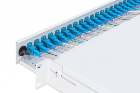 Digitus Przełącznica światłowodowa/panel krosowy z wyposażeniem 19 cali 1U, 24x LC duplex, OS2, zawiera pigtaile, adaptery, tacki, wysuw