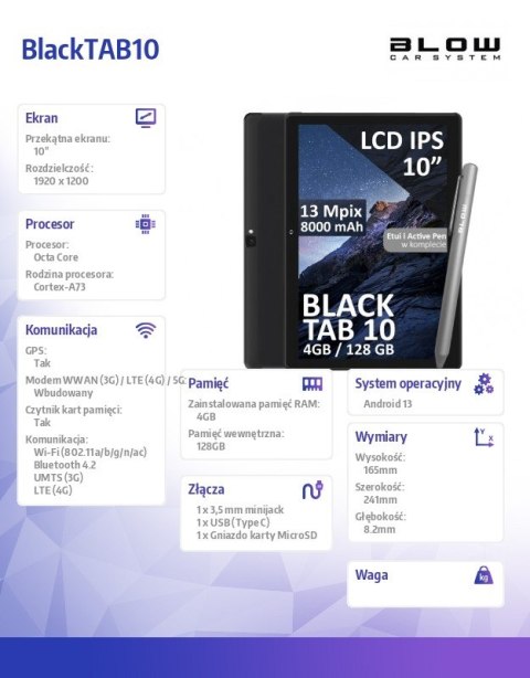 BLOW Tablet BlackTAB10 4/128GB 4G LTE 10 cali Czarny