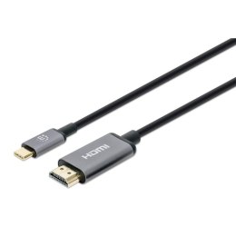 Manhattan 153607 adapter kablowy 2 m HDMI Typu A (Standard) USB Type-C Czarny, Srebrny