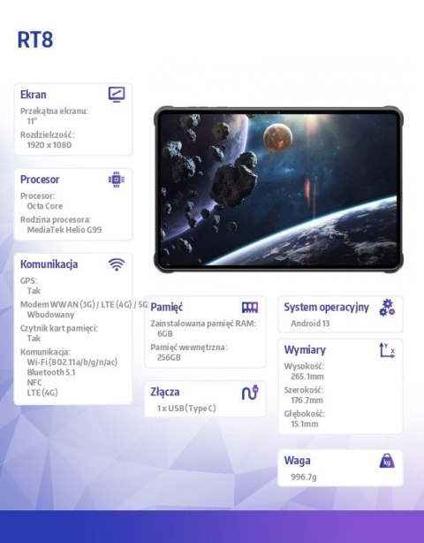 OUKITEL Tablet RT8 6/256GB IP69K czarny