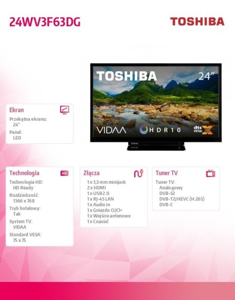 Toshiba Telewizor LED 24 cale 24WV3F63DG