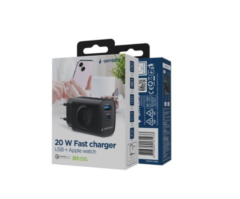 Gembird Ładowarka USB-A USB-C 20W PowerDelivery Quick Charge 3.0, czarna