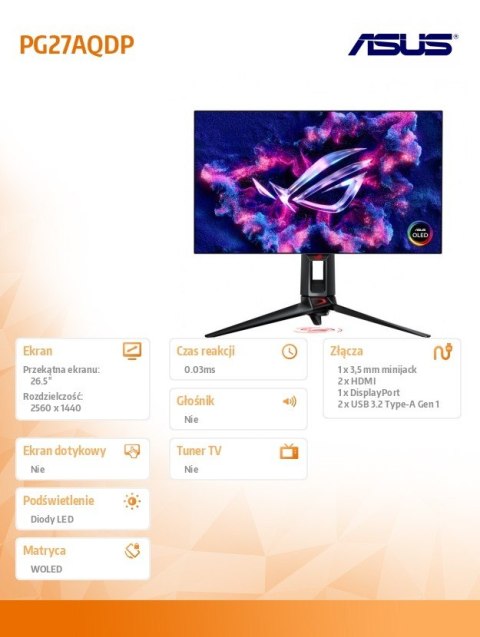 Asus Monitor 27 cali PG27AQDP 2xHDMI+DP+USB