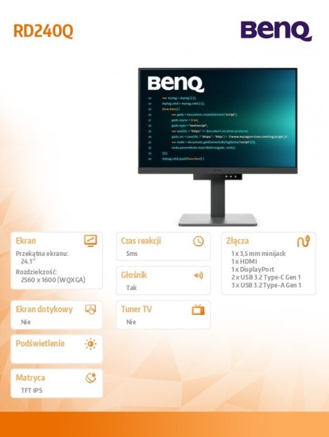 Benq Monitor 24 cale RD240Q WQXGA 5ms/IPS/1200:1/HDMI/DP