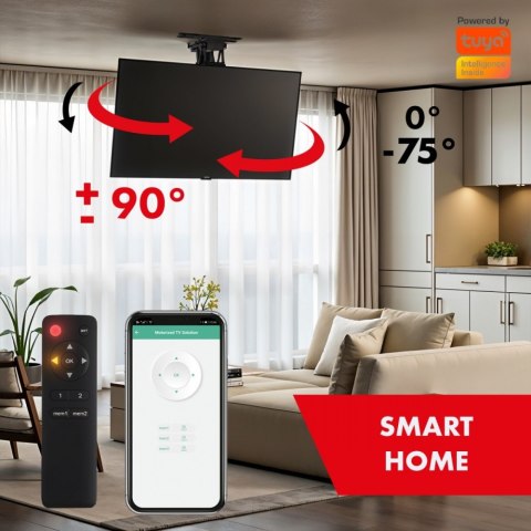 Maclean Uchwyt sufitowy elektryczny do TV, MC-491 23-65', max 30kg, VESA 600x400, obrót 90st, pilot