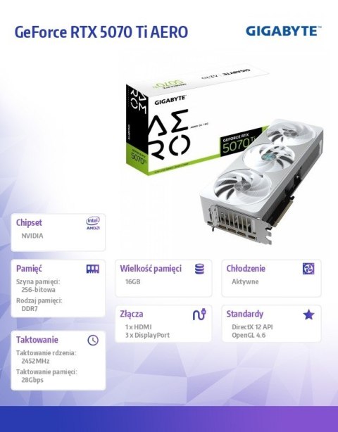 Gigabyte Karta graficzna GeForce RTX 5070 Ti AERO OC 16G 256BIT GDDR7 3DP/HDMI
