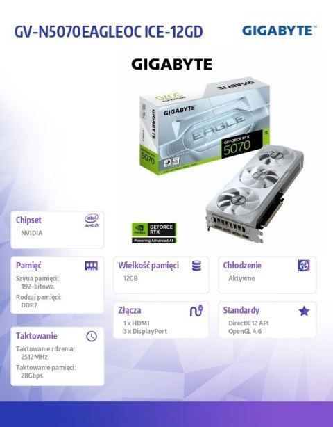 Gigabyte Karta graficzna GeForce RTX 5070 EAGLE OC ICE SFF 12G 192BIT GDDR7 3DP/HDMI