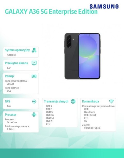 Samsung Smartfon Galaxy A36 5G 8/256GB Enterprise Edition czarny