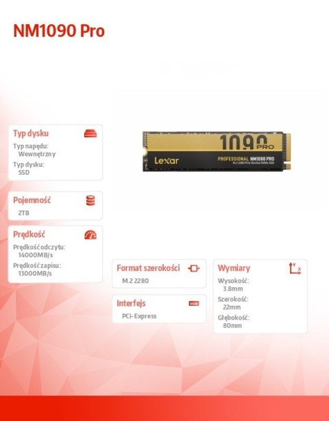 Lexar Dysk SSD NM1090 Pro 2TB Gen5 14000/13000