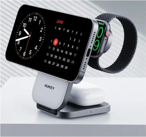 AUKEY LC-MC312 Slim 3w1 ładowarka bezprzewodowa MagSafe Qi2 15W + ładowarka PD 30W + Etui
