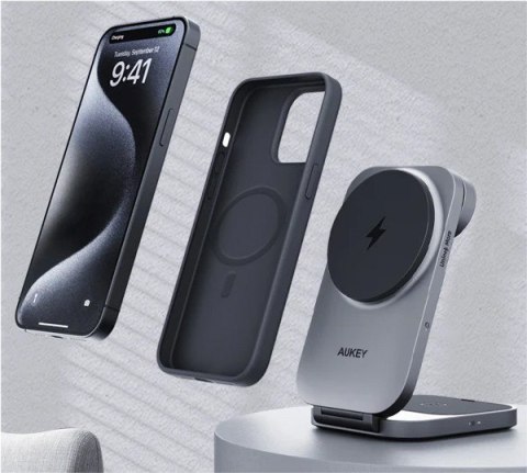 AUKEY LC-MC312 Slim 3w1 ładowarka bezprzewodowa MagSafe Qi2 15W + ładowarka PD 30W + Etui