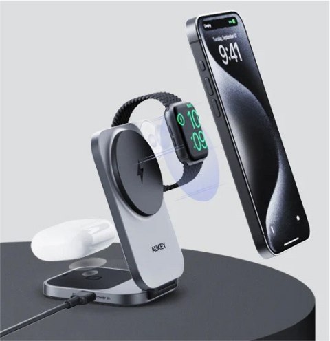 AUKEY LC-MC312 Slim 3w1 ładowarka bezprzewodowa MagSafe Qi2 15W + ładowarka PD 30W + Etui