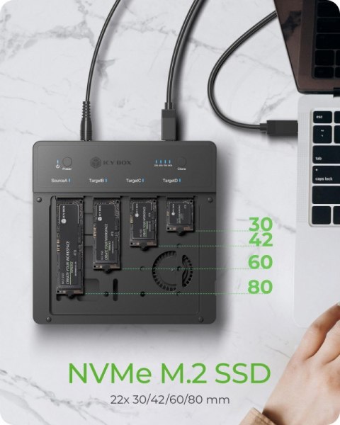 IcyBox Duplicator (klonowanie 1:3) dla NVMe M.2 SSD IB-4013MCL-C4 4-Bay USB4