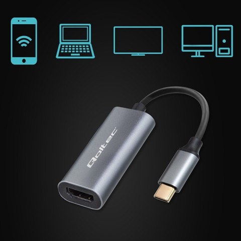 Qoltec Adapter aluminiowa przejściówka USB-C na HDMI 4K | 60Hz | 32AWG