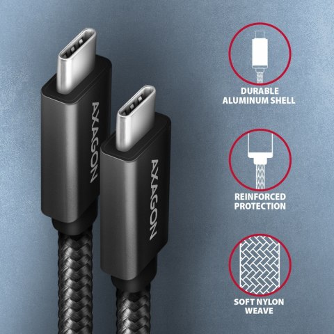 AXAGON BUCM32-CM05AB Kabel USB-C - USB-C 3.2 Gen 2 0.5m, PD 100W, 5A, 4K HD, ALU, oplot, czarny