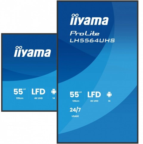 IIYAMA Monitor 55 cali LH5564UHS-B1AG, 24/7,VA,ANDROID14,4K,500cd,5000:1, 2xHDMI ,USB-C,RJ45, RS-232c, IR, 2x10W, 2xUSB, UCHWYT ŚCIE