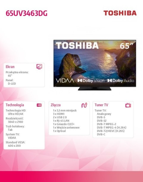 Toshiba Telewizor LED 65 cali 65UV3463DG