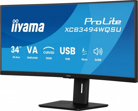 IIYAMA Monitor 34 cali XCB3494WQSU-B1 VA,UWQHD,1500R,2xHDMI,DP,2xUSB,2xUSB-C