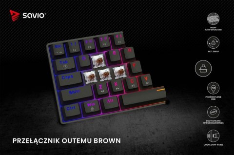 Savio Klawiatura mechaniczna BLACKOUT X2 OUTEMU Brown, Hot Swap