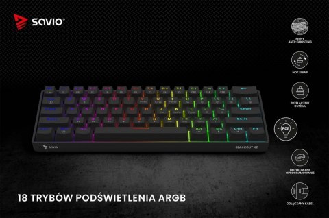 Savio Klawiatura mechaniczna BLACKOUT X2 OUTEMU Red, Hot Swap