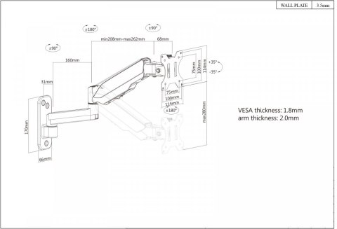 Manhattan Uchwyt ścienny do TV 17-32cali LED/LCD 9kg obrotowy gazowy