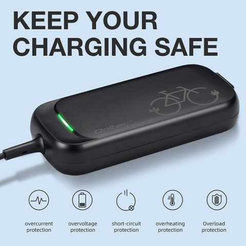 Qoltec Ładowarka do roweru skutera elektrycznego 36V | 42V | 2A | 5.5*2.5 + wodoodporna + kabel zasilający