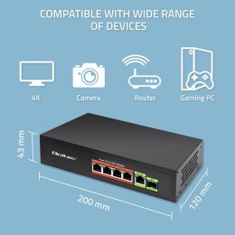 Qoltec Przełącznik sieciowy SWITCH FAST ETHERNET PoE 4x RJ45 PoE 1x RJ45Uplink 1x SFP | 65W | 1000 Mb/s