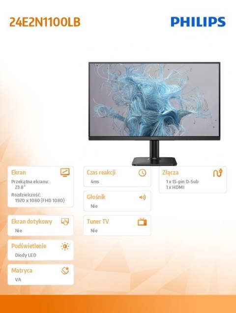 Philips Monitor 24E2N1100LB VA 100Hz HDMI VGA