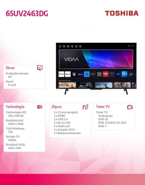 Toshiba Telewizor LED 65 cali 65UV2463DG