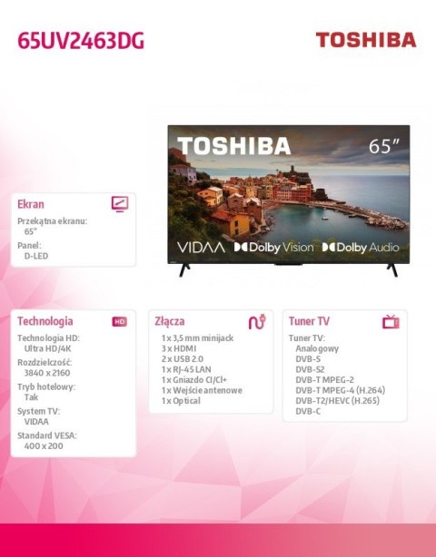 Toshiba Telewizor LED 65 cali 65UV2463DG