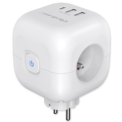 Qoltec Kostka zasilająca przedłużacz 6w1 z podświetlanym włącznikiem | 3x AC | 2x USB | 1x USB-C PD 20W | biała
