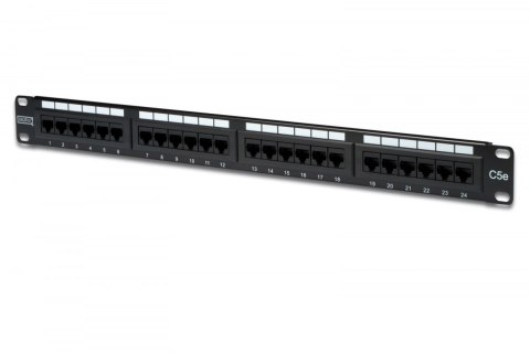 Digitus Patch panel 19" 24 porty, kat.5e, U/UTP, 1U, wspornik kablowy, czarny (kompletny)