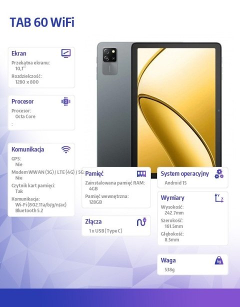 Blackview Tablet TAB 60 Wifi 10,1 cala 4/128GB Szary