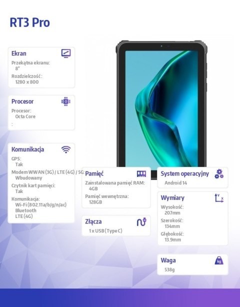 OUKITEL Tablet RT3 Pro 4G 8 cal 4/128GB zielony