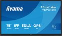 IIYAMA Monitor 75 cali TE7513A-B1AG INFRARED, 40pkt, IPS, 4K, 7H, 450cd/m2, WiFi, USB, ANDROID 14, Google EDLA, 2x20W, uchwyt ścienny