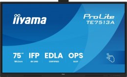 IIYAMA Monitor 75 cali TE7513A-B1AG INFRARED, 40pkt, IPS, 4K, 7H, 450cd/m2, WiFi, USB, ANDROID 14, Google EDLA, 2x20W, uchwyt ścienny