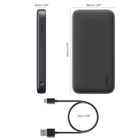 AUKEY PB-Y46 Power Bank 10000 mAh 15W 2xUSB LED kabel USB-C