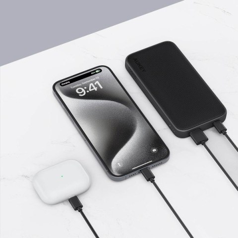 AUKEY PB-Y46 Power Bank 10000 mAh 15W 2xUSB LED kabel USB-C