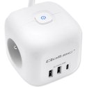 Qoltec Kostka zasilająca przedłużacz 6w1 z podświetlanym włącznikiem | 3x AC | 2x USB | 1x USB-C PD 20W | biała | kabel 2m