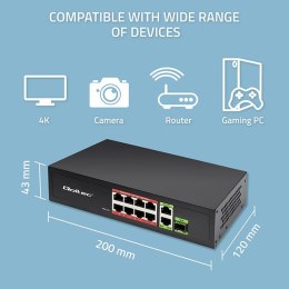 Qoltec Przełącznik sieciowy SWITCH FAST Ethernet 8x RJ45 PoE 2x RJ45 Uplink 1x SFP | 120W | 1000Mb/s